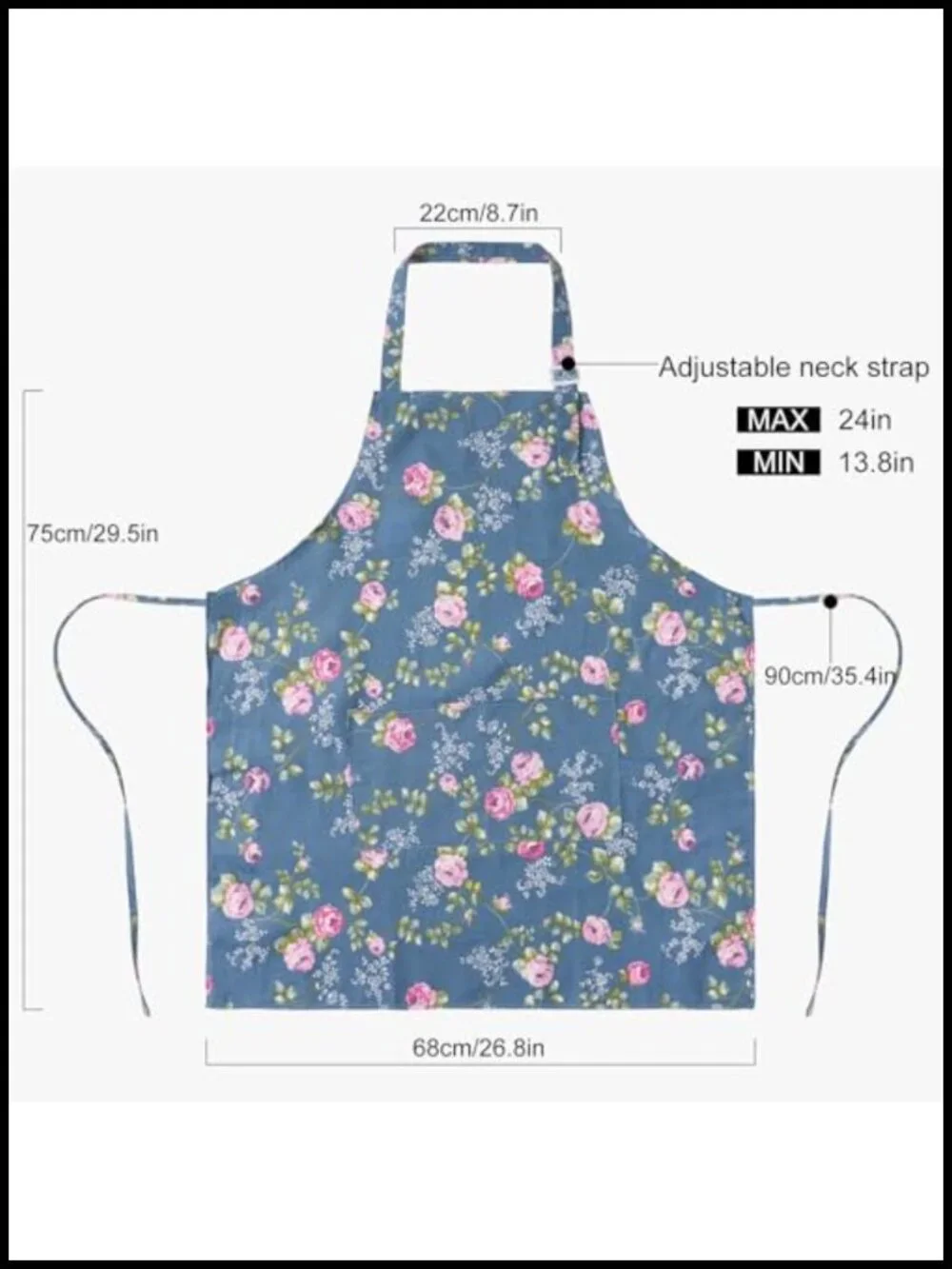 Cotton Linen Apron with Pockets Adjustable Neck Strap Kitchen Baking Gardening